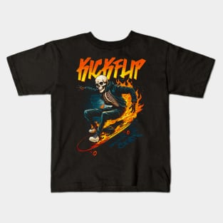 Kickflip Skeleton around on a skateboard Kids T-Shirt